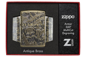 Zippo Lighter - Armor® Freedom Skull Antique Brass